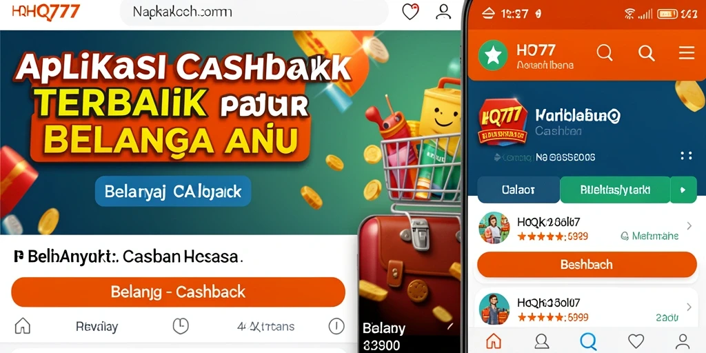 Antarmuka aplikasi HQ777 yang menampilkan penawaran cashback menarik.