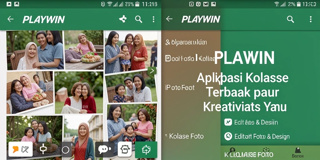Antarmuka aplikasi PLAYWIN dengan fitur kolase foto yang menawan.