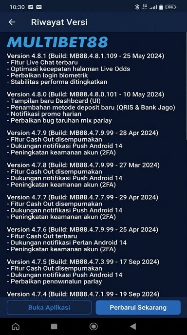 Riwayat Versi Multibet88 untuk Pengguna Android